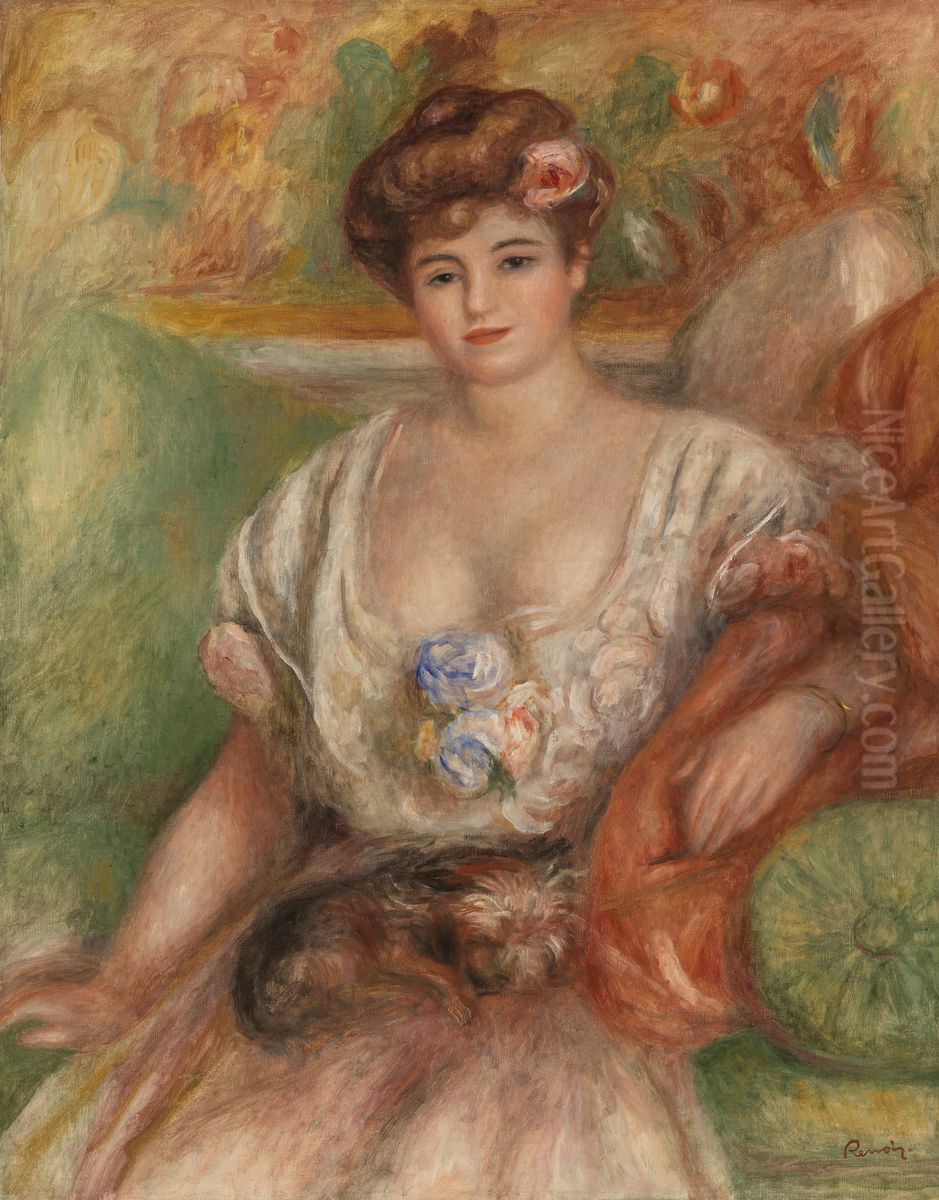 Portrait of Misia Sert (Jeune femme au griffon) Oil Painting by Pierre Auguste Renoir