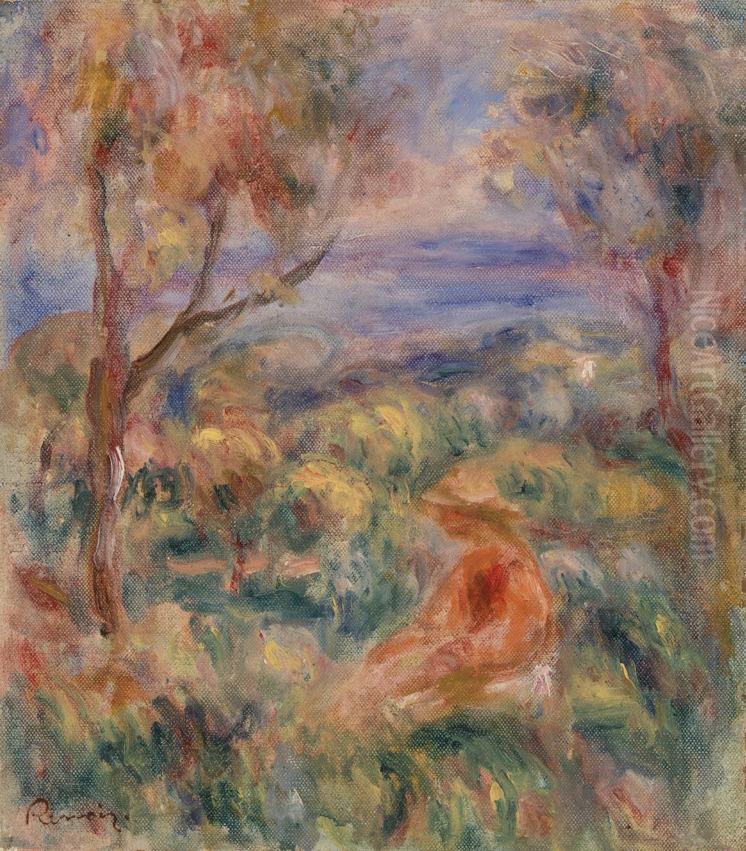 Seated Woman with Sea in the Distance (Femme assise au bord de la mer) Oil Painting by Pierre Auguste Renoir