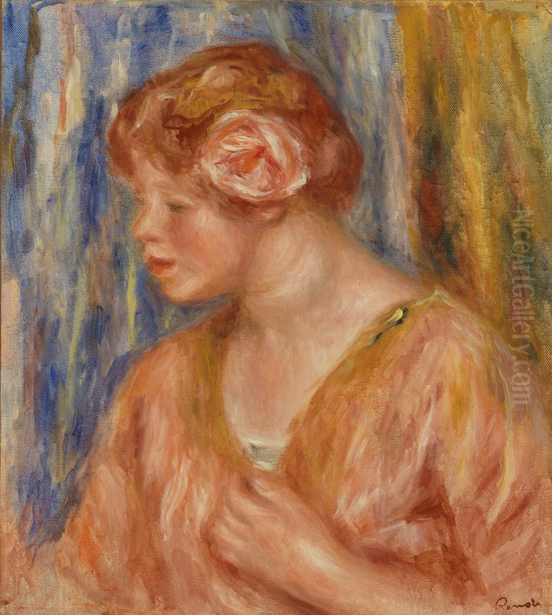 Young Woman with Rose (Jeune fille a la rose) Oil Painting by Pierre Auguste Renoir