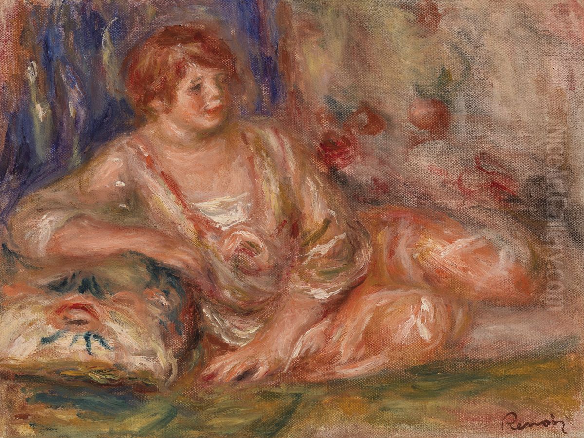 Andree in Pink, Reclining (Andree en rose etendue) Oil Painting by Pierre Auguste Renoir