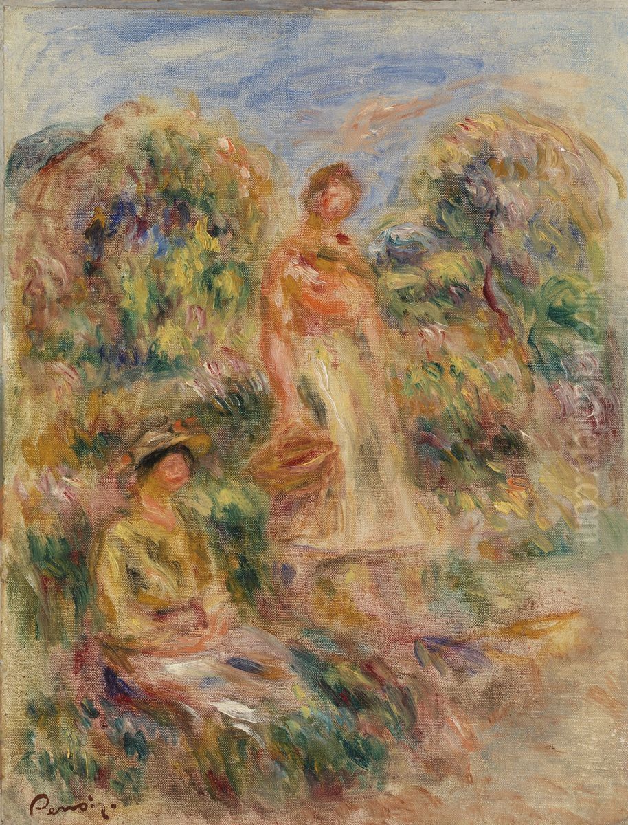 Standing Woman and Seated Woman in a Landscape (Une femme debout et une femme assise dans un paysage) Oil Painting by Pierre Auguste Renoir