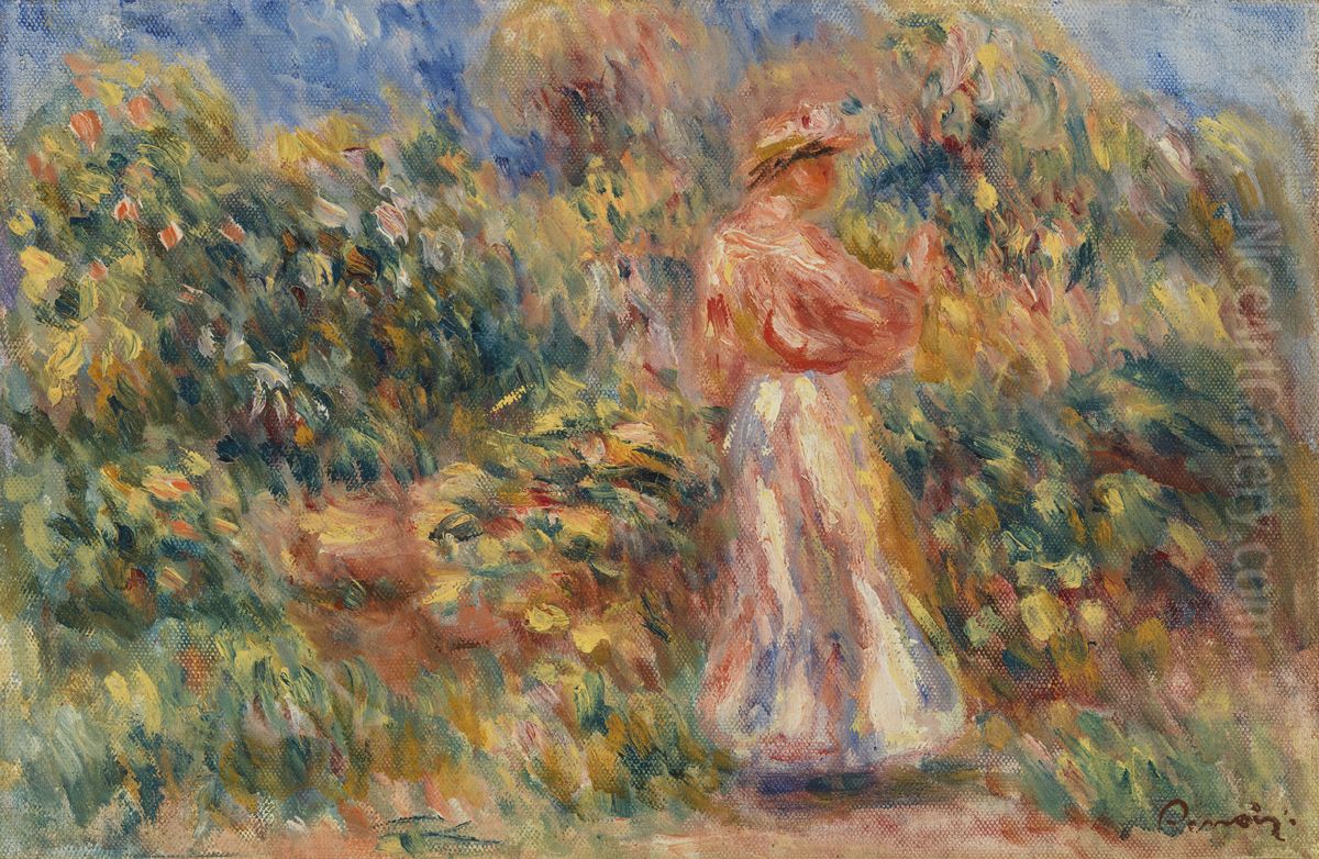 Landscape with Woman in Pink and White (Paysage avec femme en rose et blanc) Oil Painting by Pierre Auguste Renoir