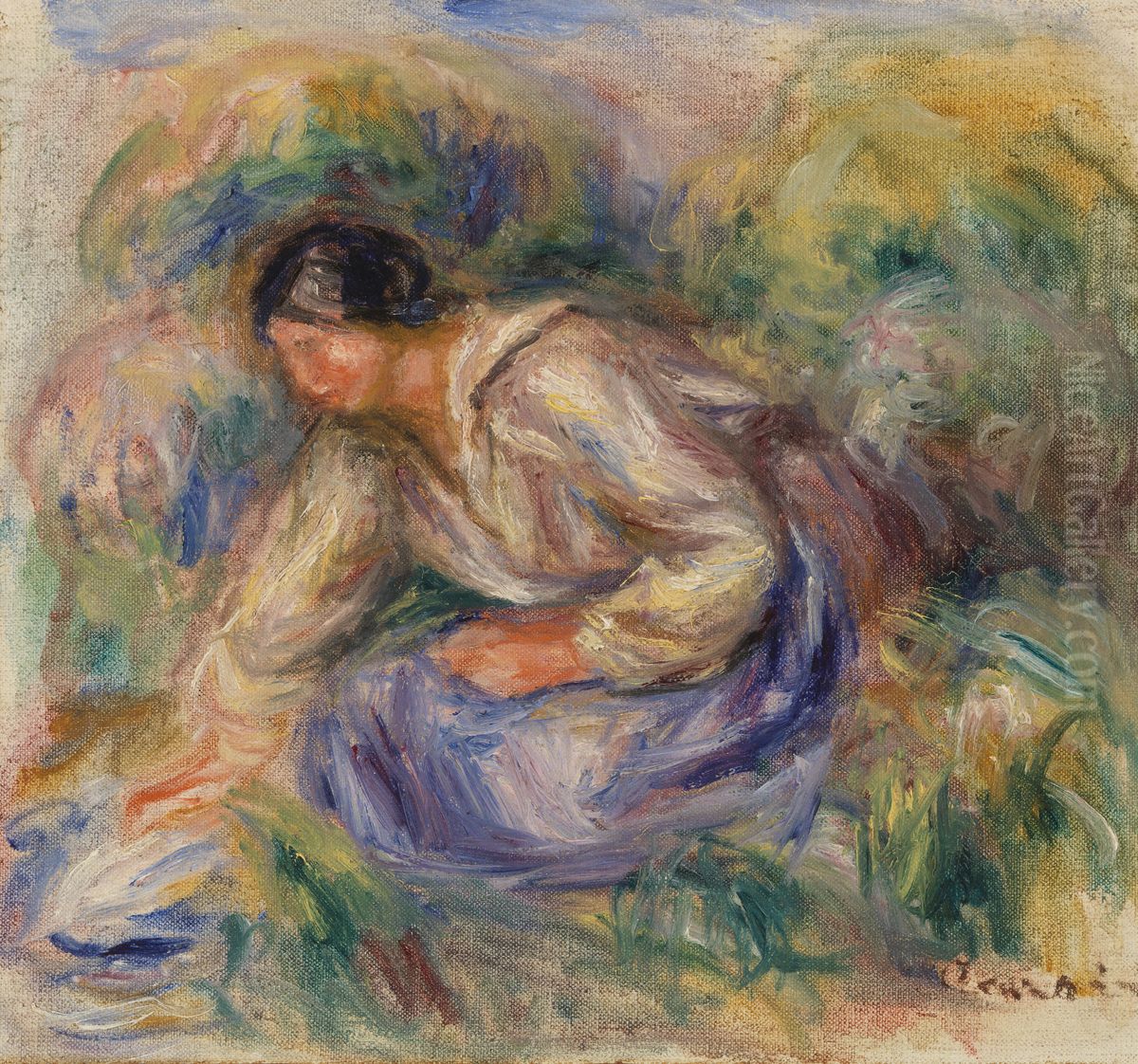 Woman in Blue Skirt (Femme en jupe bleue) Oil Painting by Pierre Auguste Renoir