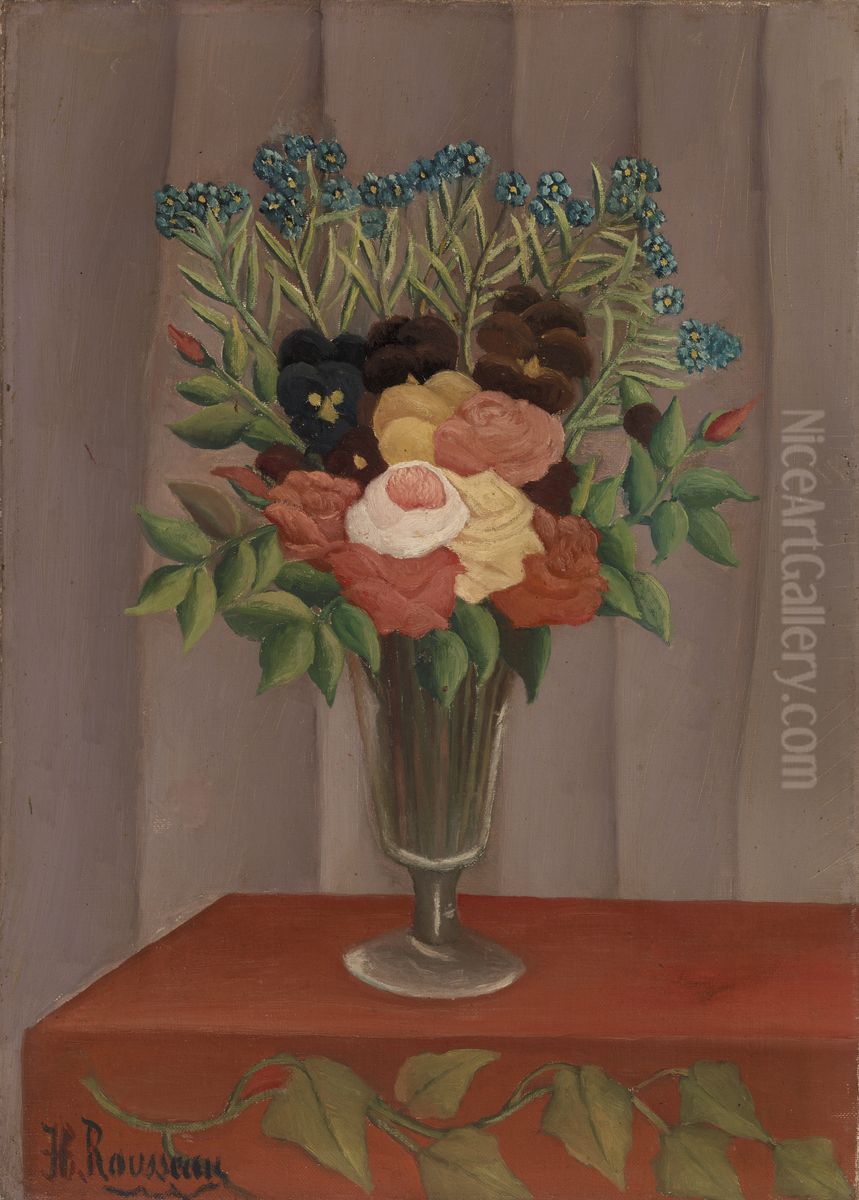 Bouquet of Flowers (Bouquet de fleurs) Oil Painting by Henri Julien Rousseau
