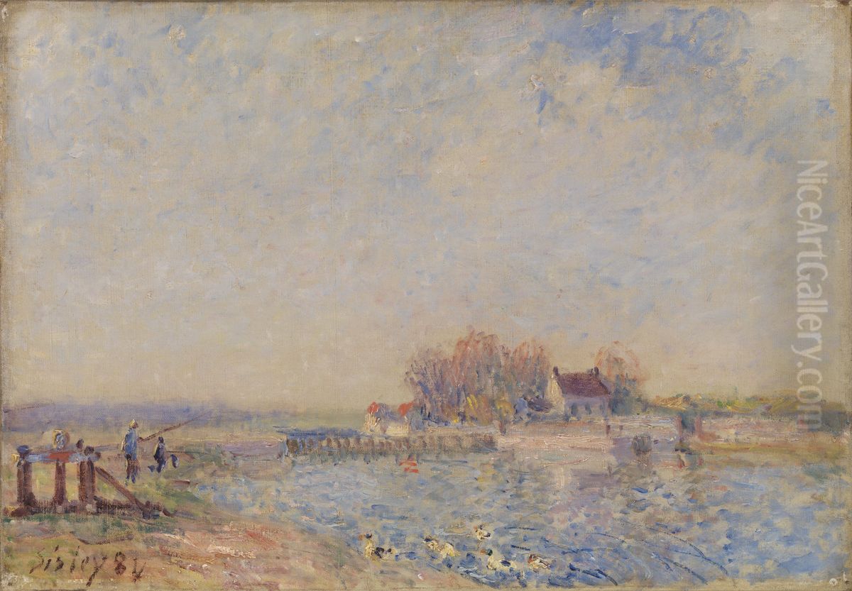 Saint Mammes-Loing Canal (Saint Mammes-Canal du Loing) Oil Painting by Alfred Sisley