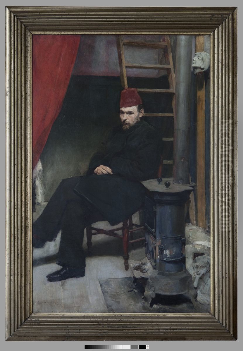 Portrait of Konstanty Laszczka, sculptor Oil Painting by Jozef Mehoffer