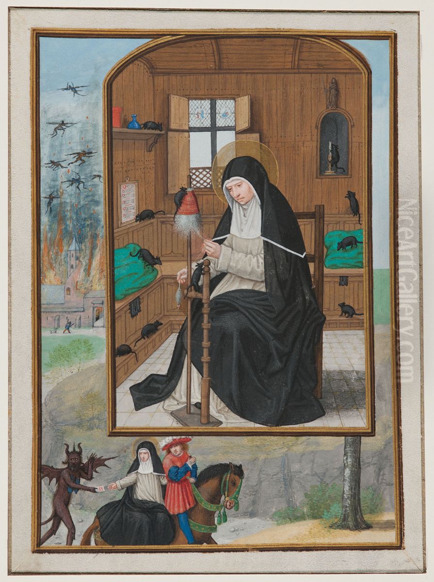 St. Gertrude de Nivelles, from the Hours of Cardinal Albrecht of Brandenburg (1490-1545), Archibishop and Elector of Mainz Oil Painting by Simon Bening