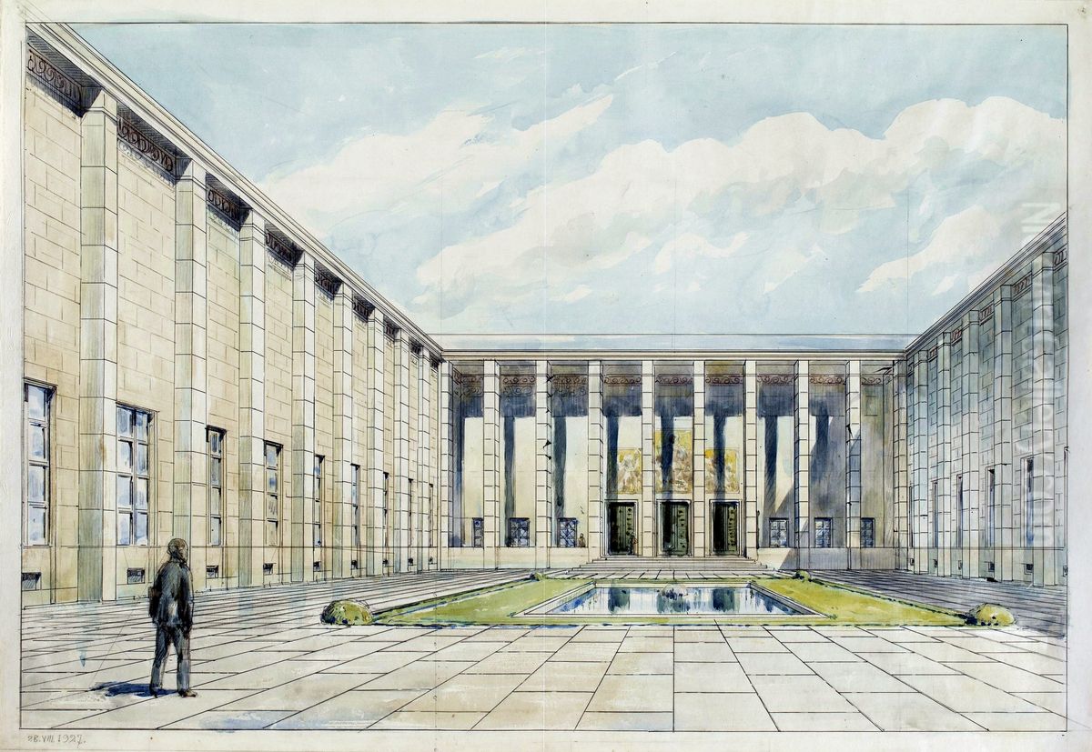 View of the National Museum in Warsaw. Oil Painting by Bronislaw Gembarzewski