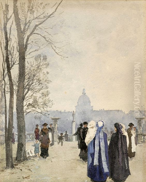 Stroll in the park. Oil Painting by Aleksander Gierymski