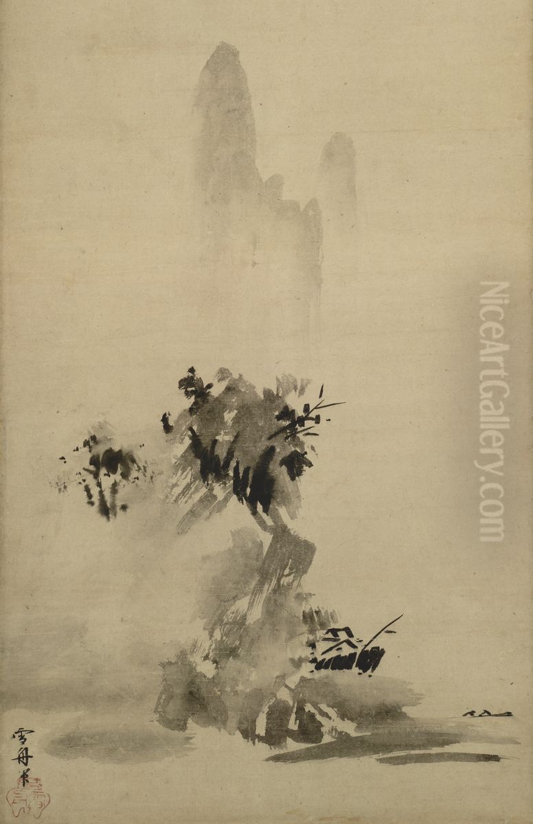 Haboku-Sansui, splashed-ink style landscape Oil Painting by Sesshu Toya