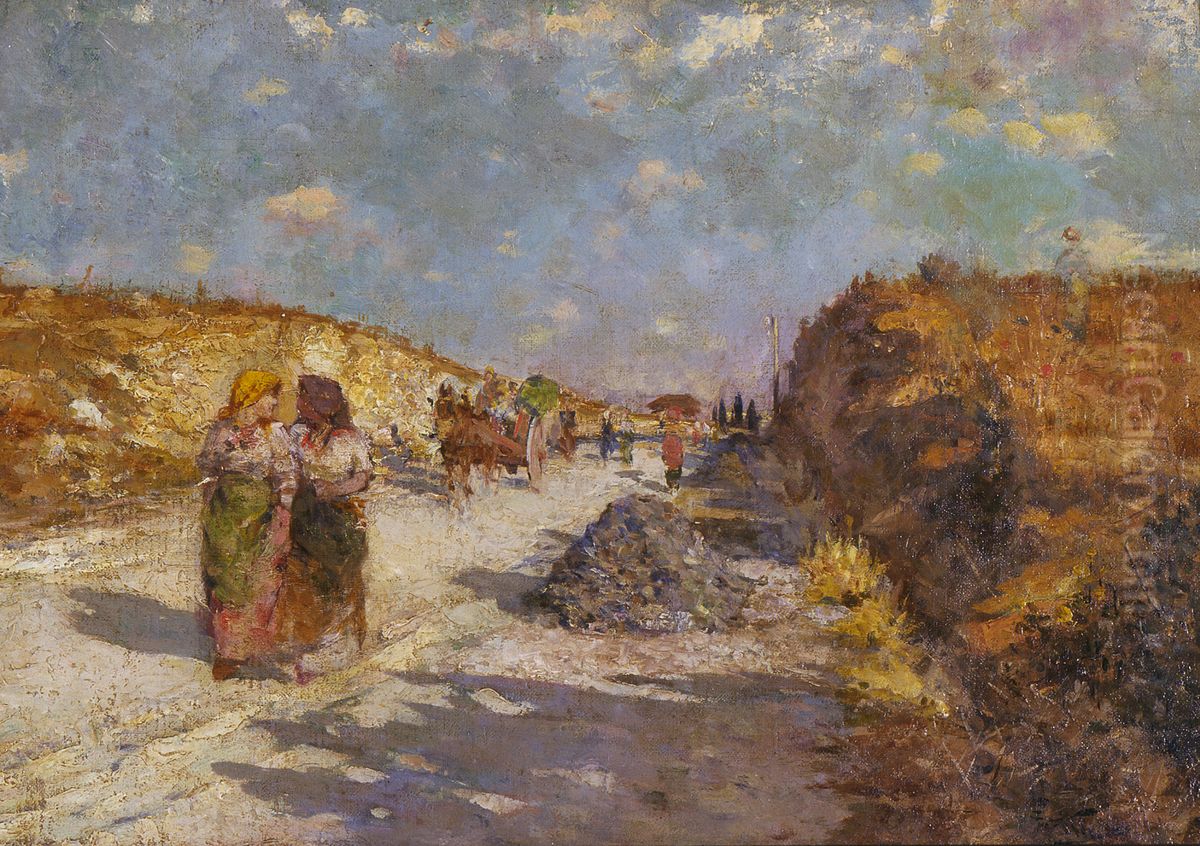 Market day, Rome Oil Painting by Girolamo P. Nerli