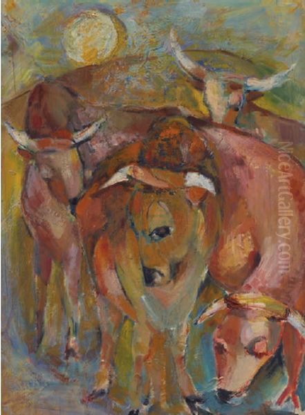 Cattle Oil Painting by Gabrielle Hope