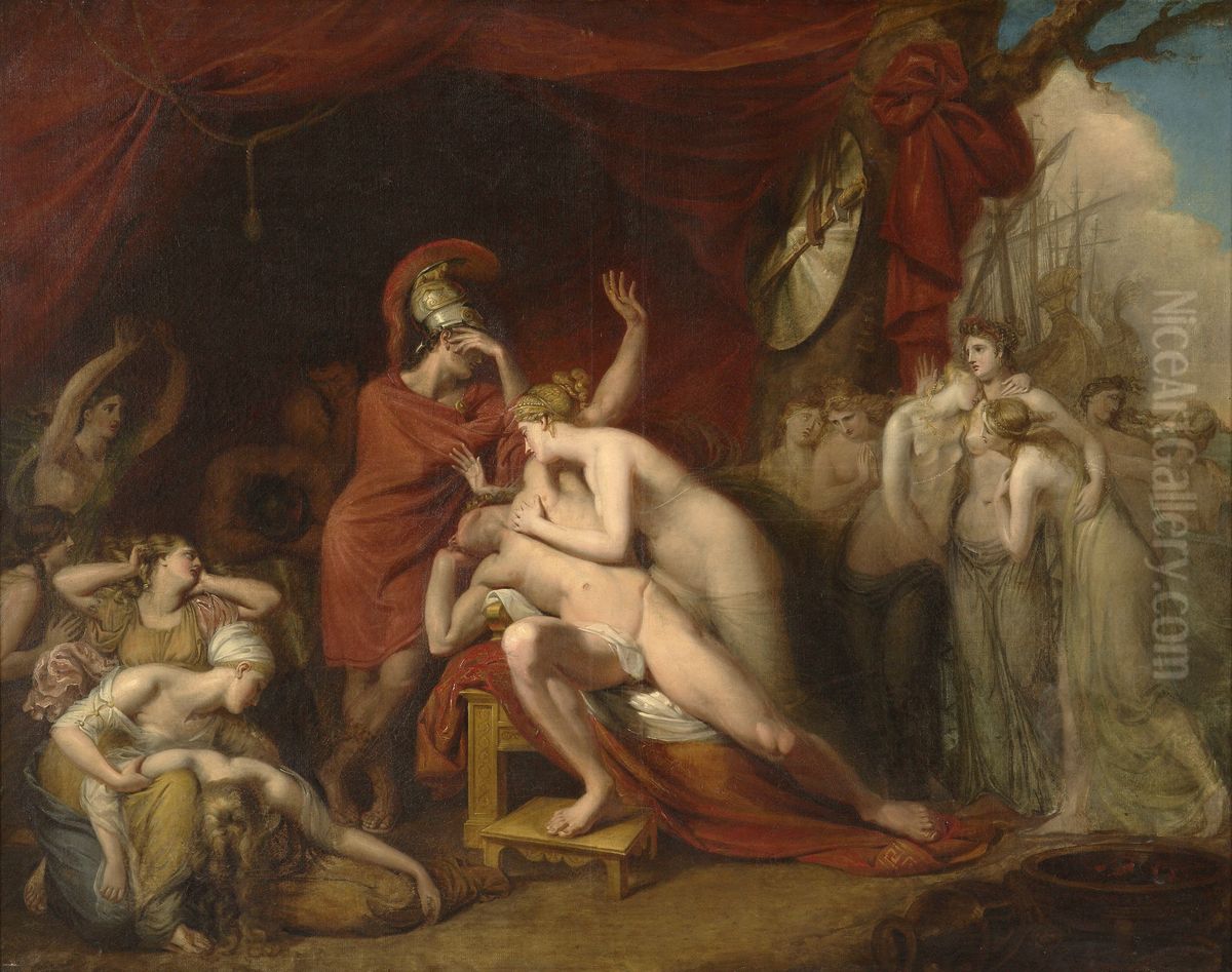Achilles frantic for the loss of Patroclus, rejecting the consolation of Thetis Oil Painting by George Dawe