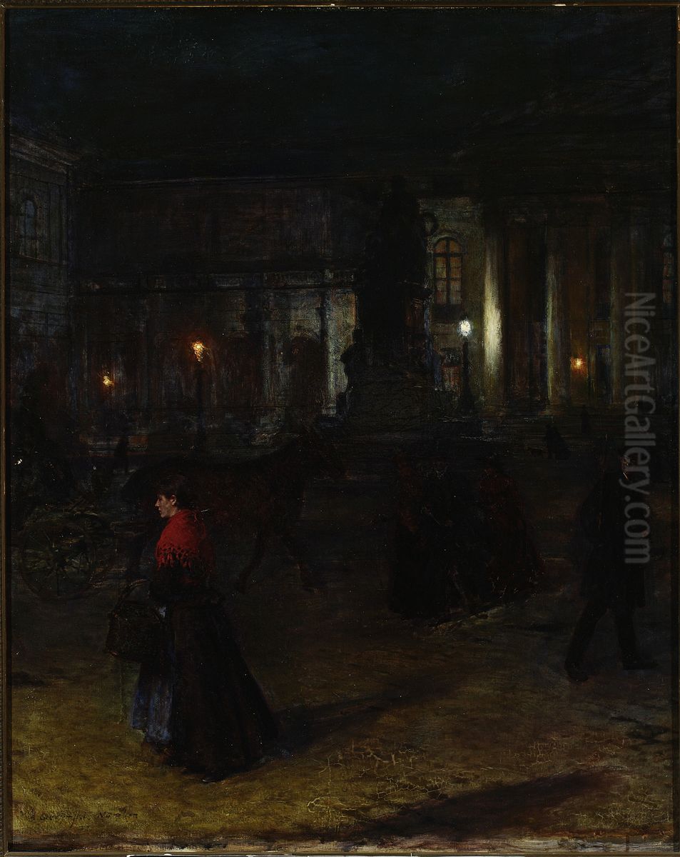 Max-Joseph-Platz in Munchen bei Nacht Oil Painting by Aleksander Gierymski