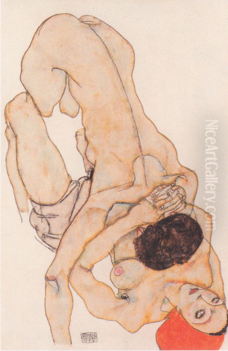 Lesbisches Liebespaar Oil Painting by Egon Schiele