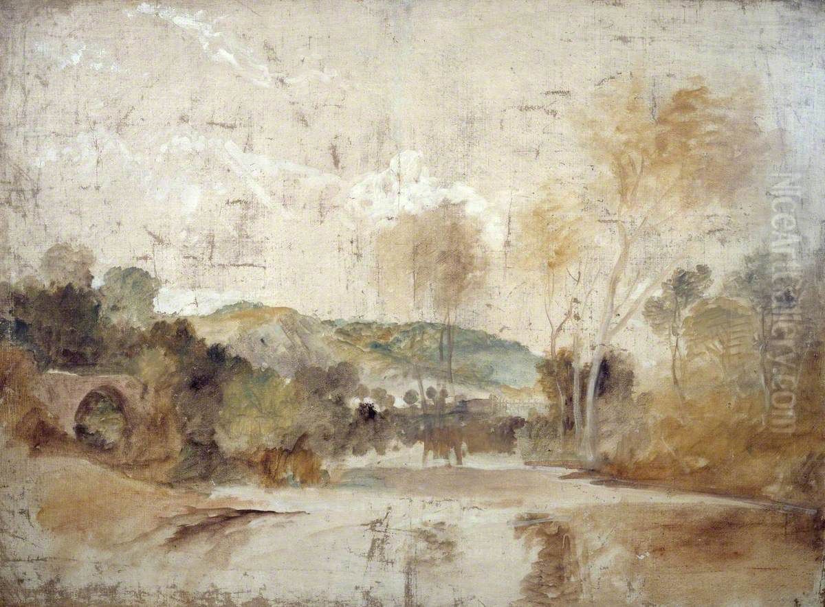 River Scene with Weir in Middle Distance Oil Painting by J. M. W. Turner
