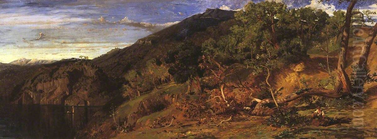 The Woods of Sweet Chestnut above Varenna, Lake Como Oil Painting by Frederick Lee Bridell