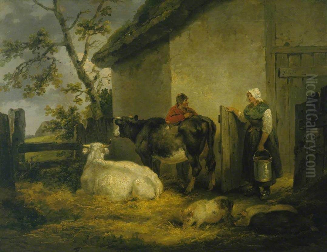 Cowherd and Milkmaid Oil Painting by George Morland