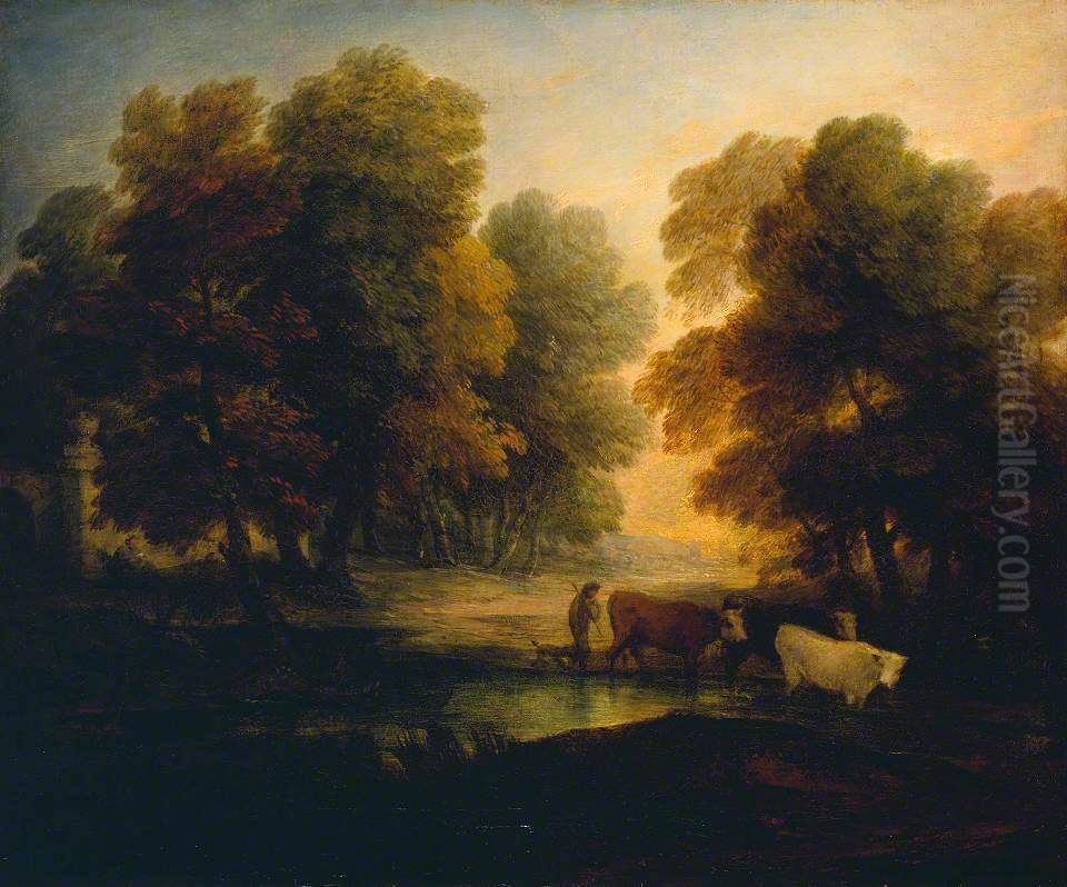 Boy Driving Cows near a Pool Oil Painting by Thomas Gainsborough