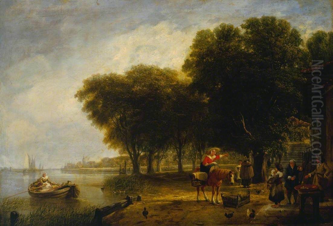 Dutch Peasants Waiting the Return of the Passage Boat Oil Painting by Augustus Wall Callcott