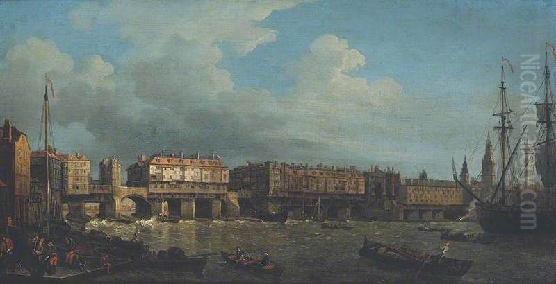 A View of London Bridge before the Late Alterations Oil Painting by Samuel Scott