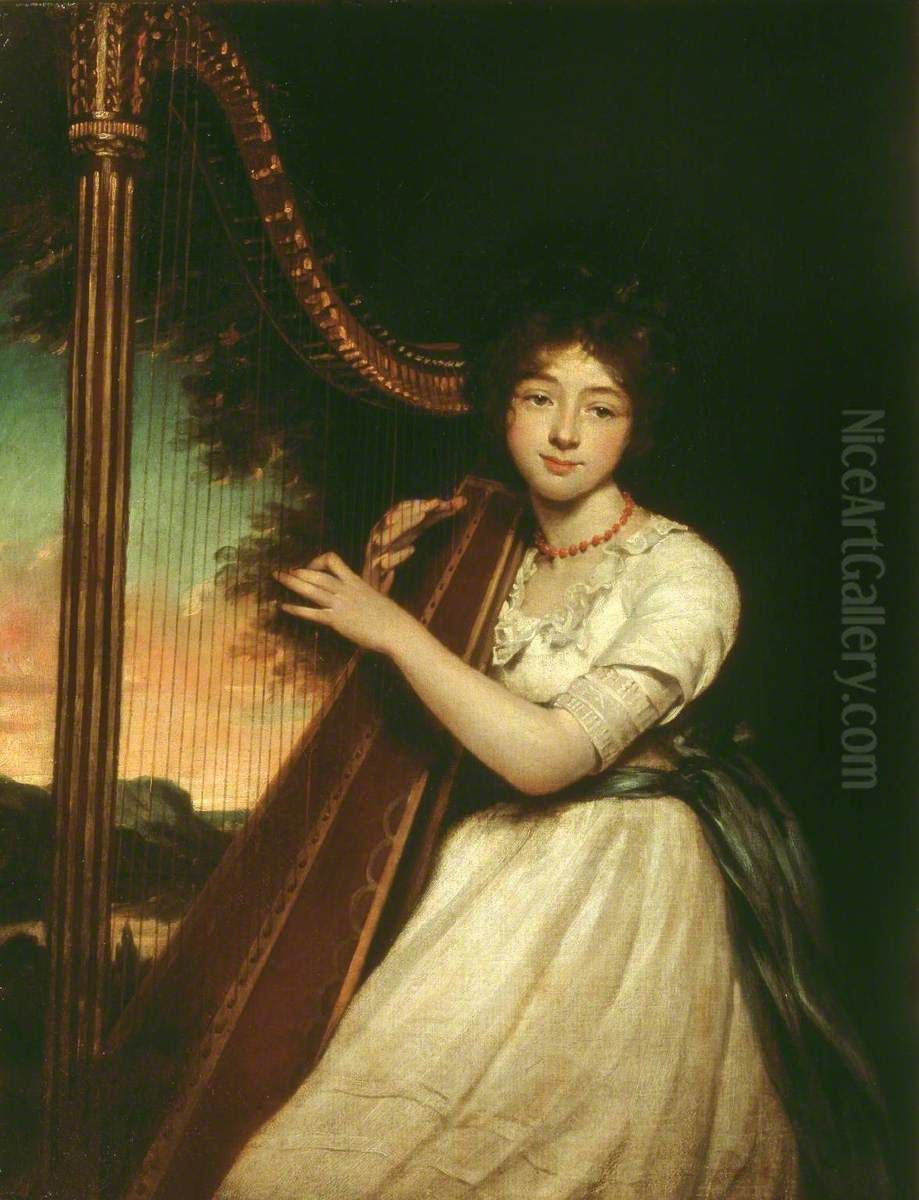 A Young Lady Playing the Harp Oil Painting by James Northcote
