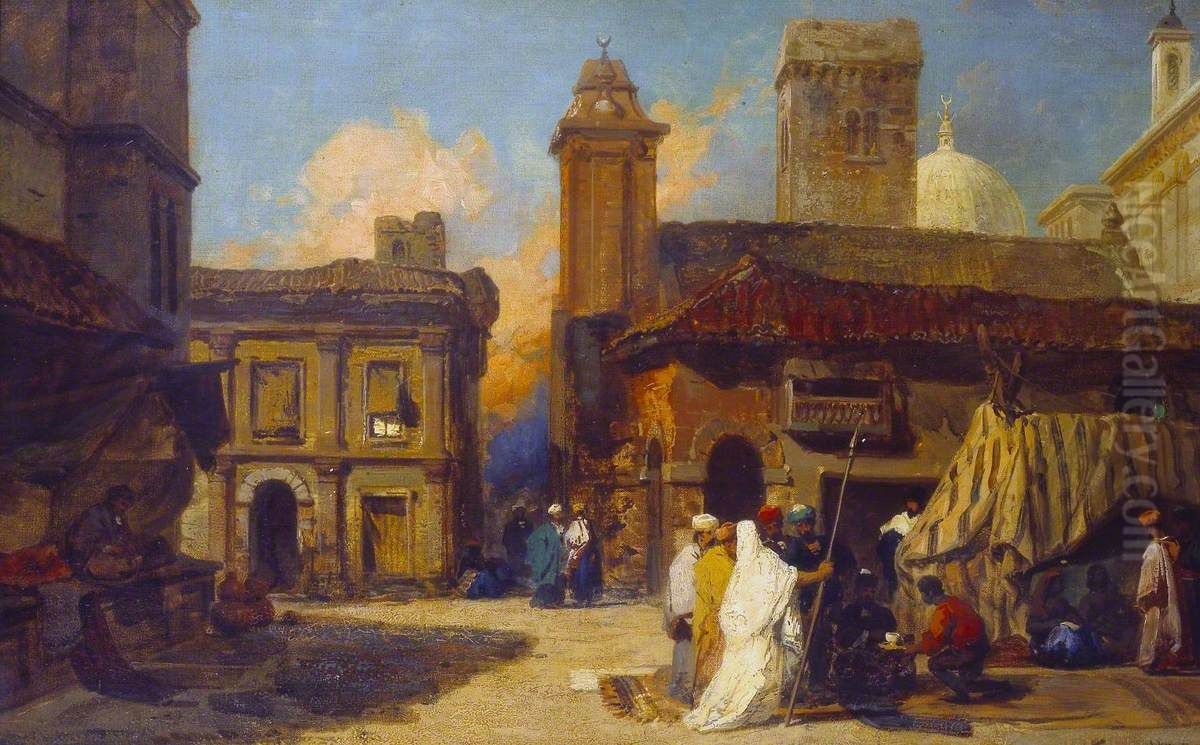 Capriccio with Eastern Figures Oil Painting by William James Muller