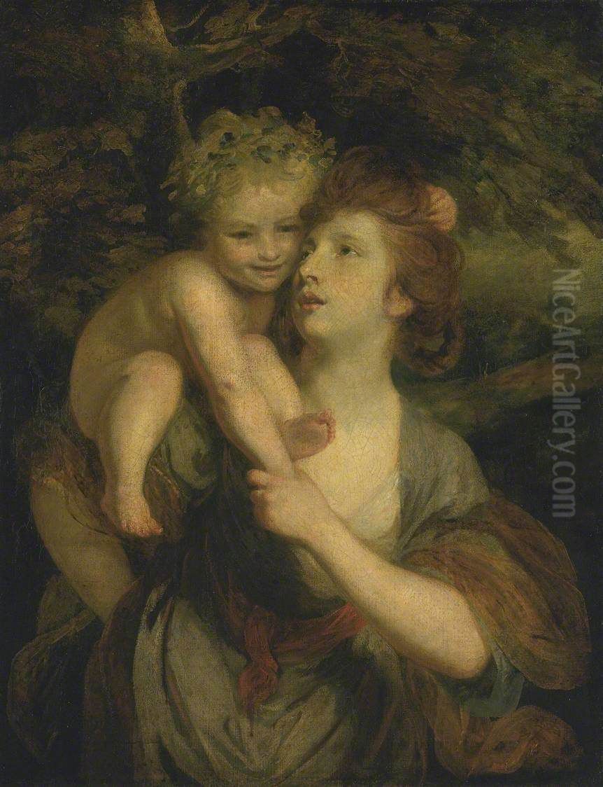 Mrs Hartley as a Nymph with a Young Bacchus Oil Painting by Of Sir Joshua Reynolds