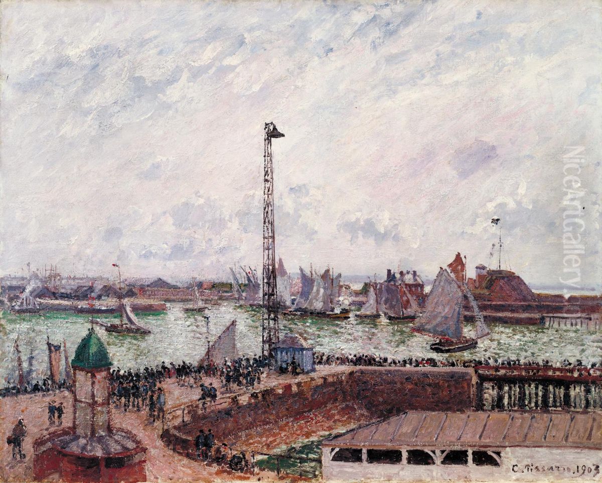 Anse des pilotes, Le Havre, matin, temps gris, brumeux Oil Painting by Camille Pissarro
