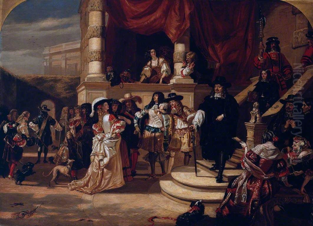 The Disgrace of Lord Clarendon, after his Last Interview with the King - Scene at Whitehall Palace, in 1667 (replica) Oil Painting by Edward Matthew Ward