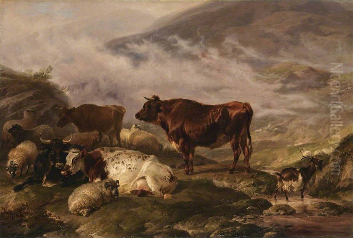 Among the Cumberland Mountains - Mist Clearing Off Oil Painting by Thomas Sidney Cooper