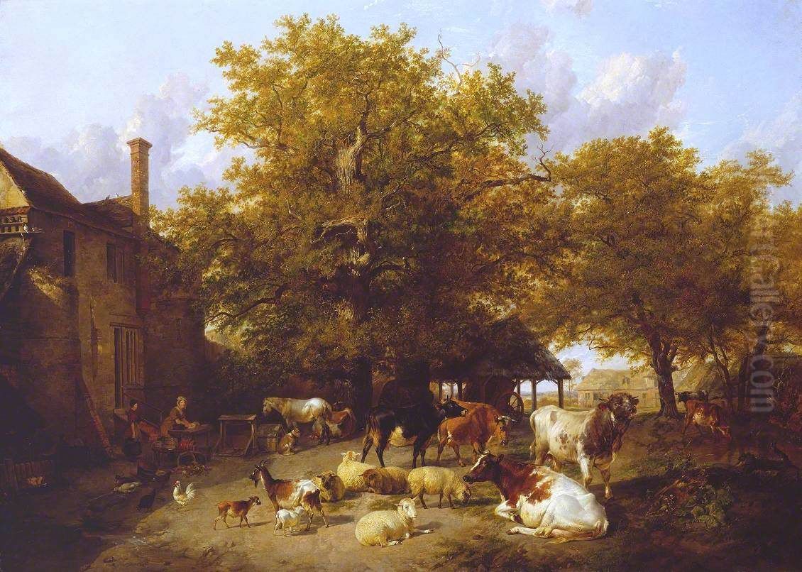 Milking Time - Study of a Farm-Yard near Canterbury Oil Painting by Thomas Sidney Cooper