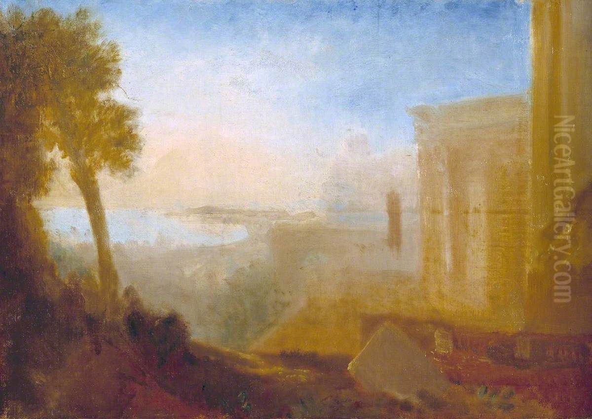 Overlooking the Coast, with Classical Building Oil Painting by J. M. W. Turner