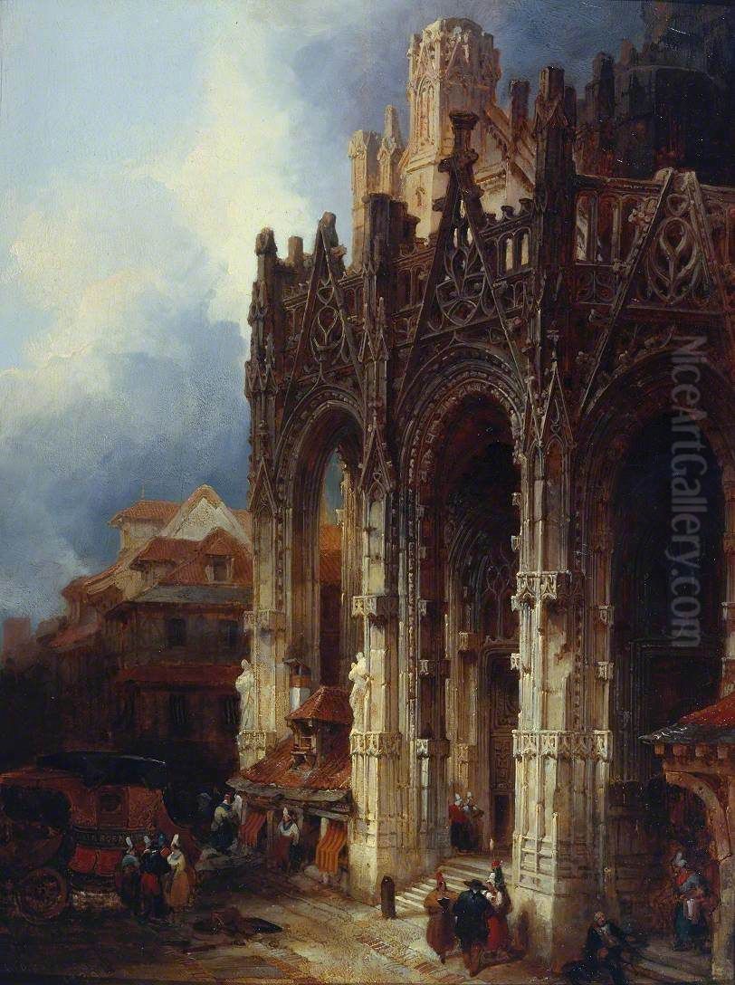The Porch of St Maclou, Rouen Oil Painting by David Roberts