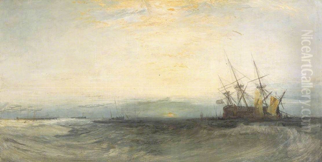 A Ship Aground, Yarmouth; Sample Study Oil Painting by J. M. W. Turner