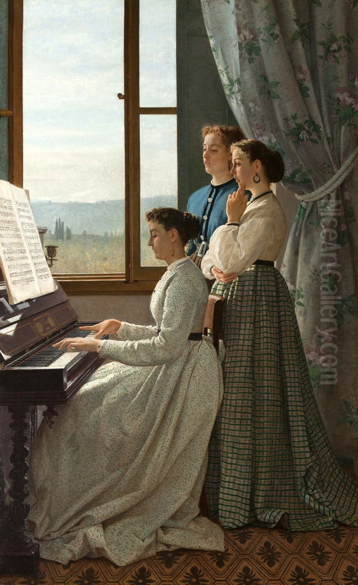 The singing of the folk song Oil Painting by Silvestro Lega