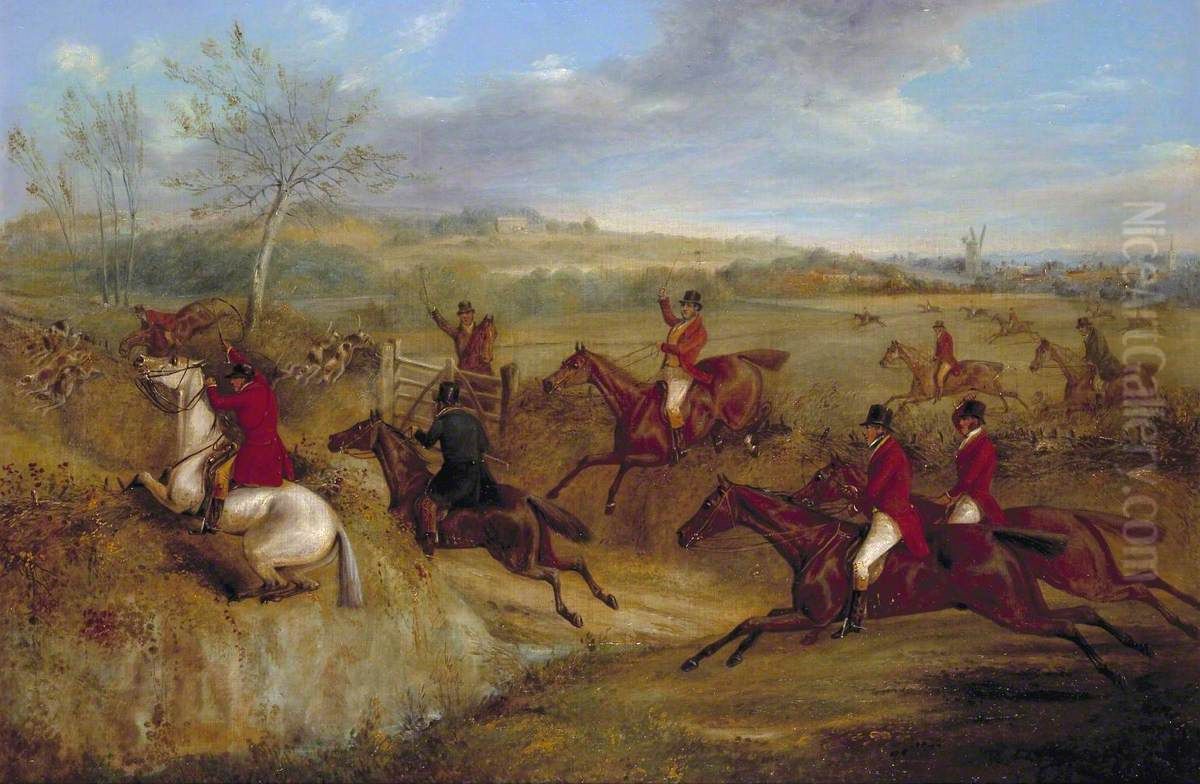 Jumping into and out of a Lane Oil Painting by Henry Thomas Alken