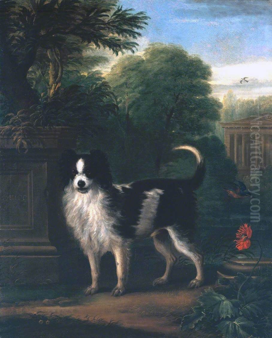Muff, a Black and White Dog Oil Painting by John Wootton