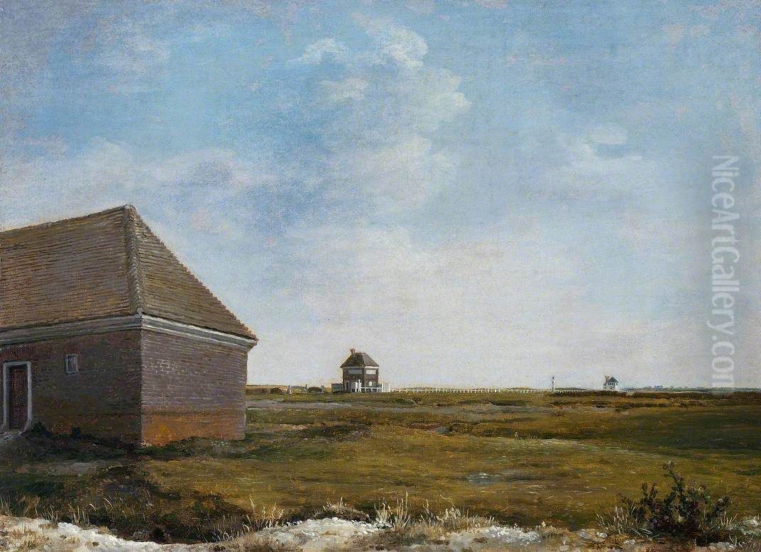 Newmarket Heath, with a Rubbing-Down House Oil Painting by George Stubbs