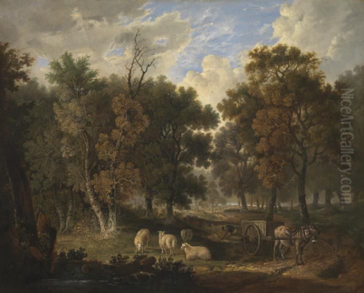 Wood Scene Oil Painting by Robert Ladbrooke