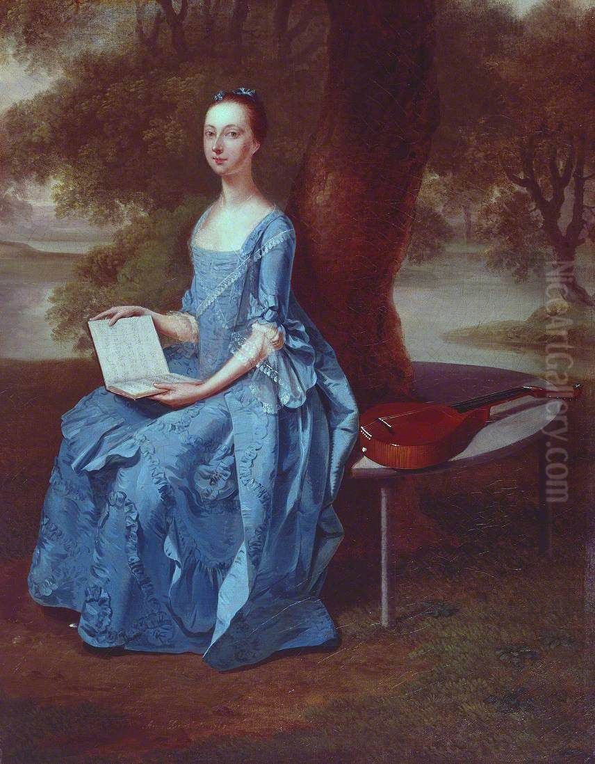 A Lady in Blue Oil Painting by Arthur Devis