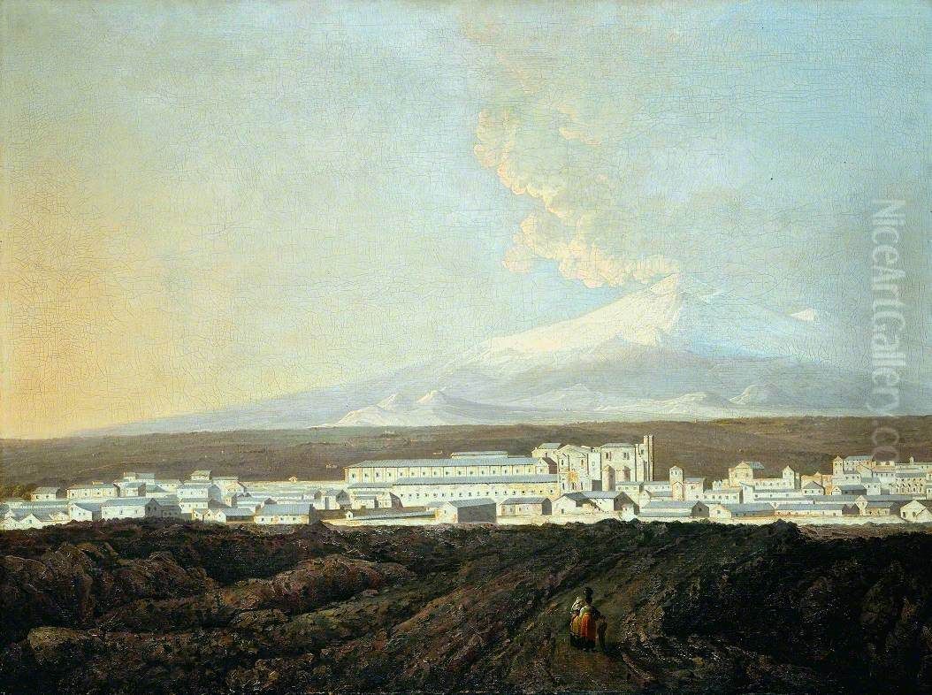 A View of Catania with Mount Etna in the Distance Oil Painting by Joseph Wright of Derby