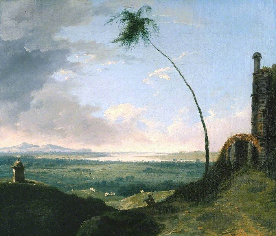 Tomb and Distant View of Rajmahal Hills Oil Painting by William Hodges