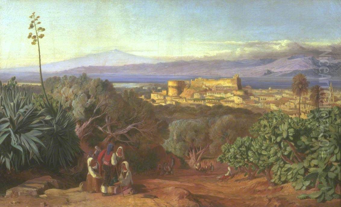 View of Reggio and the Straits of Messina Oil Painting by Edward Lear