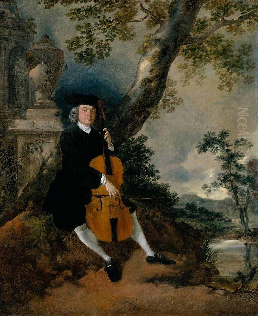 The Rev. John Chafy Playing the Violoncello in a Landscape Oil Painting by Thomas Gainsborough