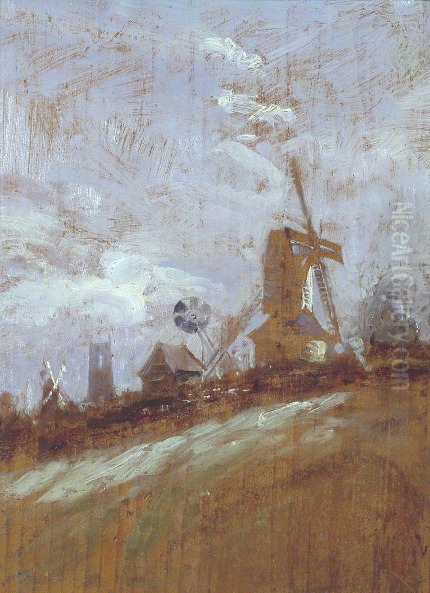 Windmills Oil Painting by Thomas Churchyard