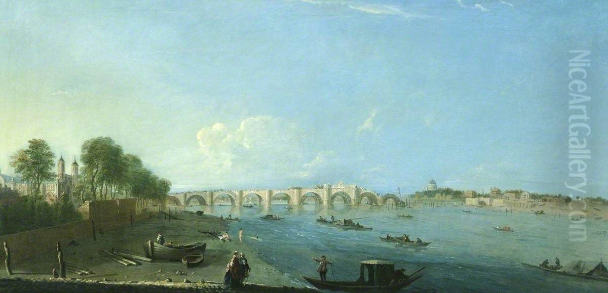 Westminster Bridge under Construction Oil Painting by Richard Wilson