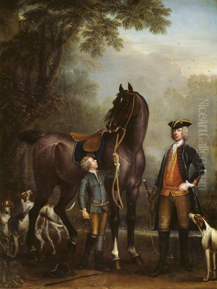 The Hon. John Spencer beside a Hunter held by a Young Boy Oil Painting by John Wootton