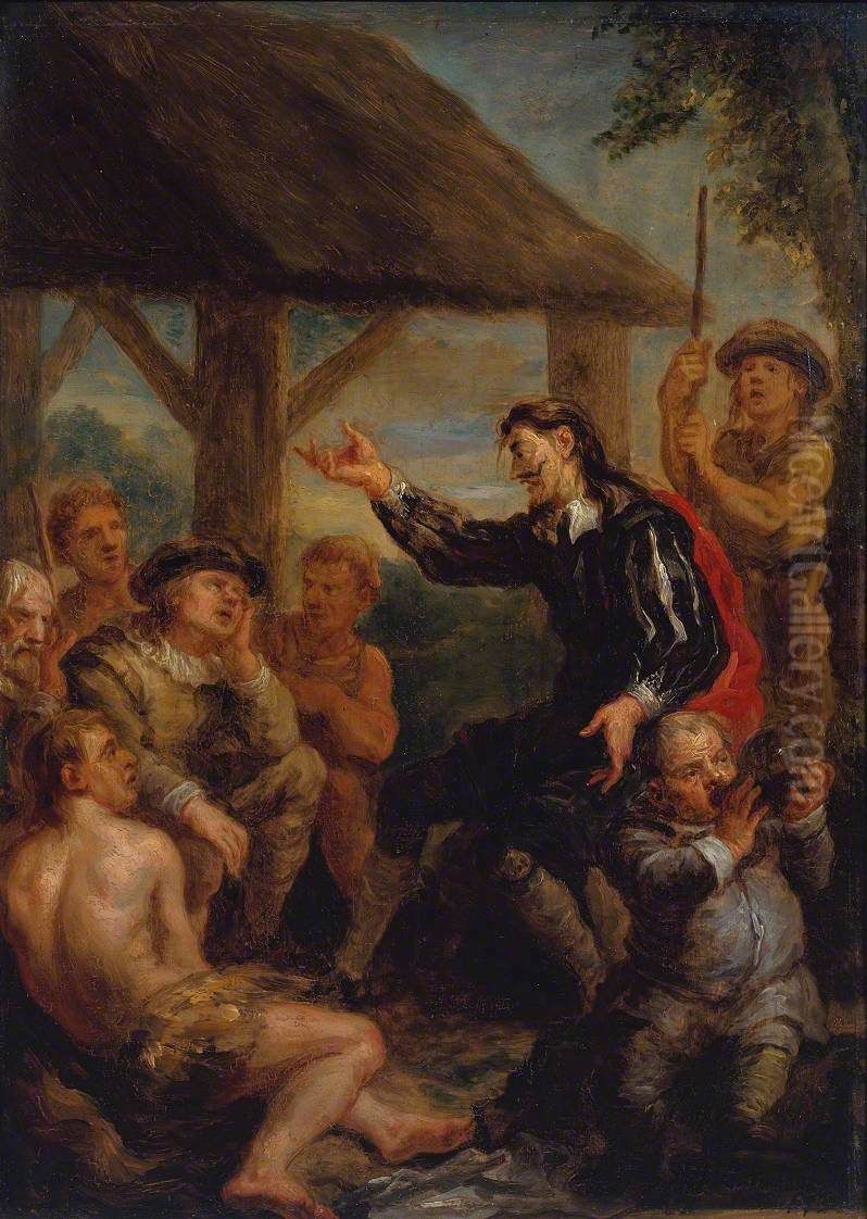 Don Quixote Addressing the Goatherds Oil Painting by John Vanderbank