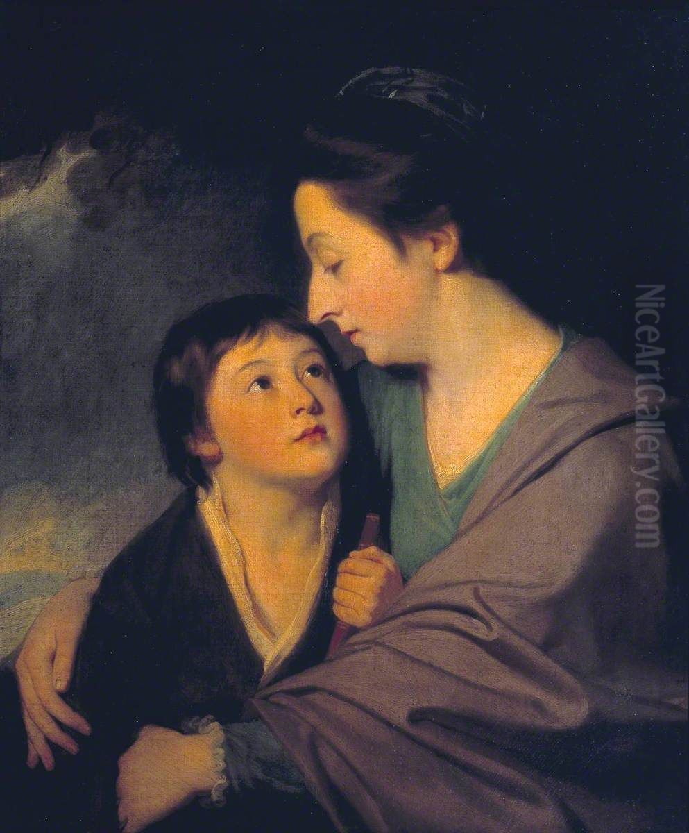 Mrs Richard Cumberland and her Son Charles Oil Painting by George Romney